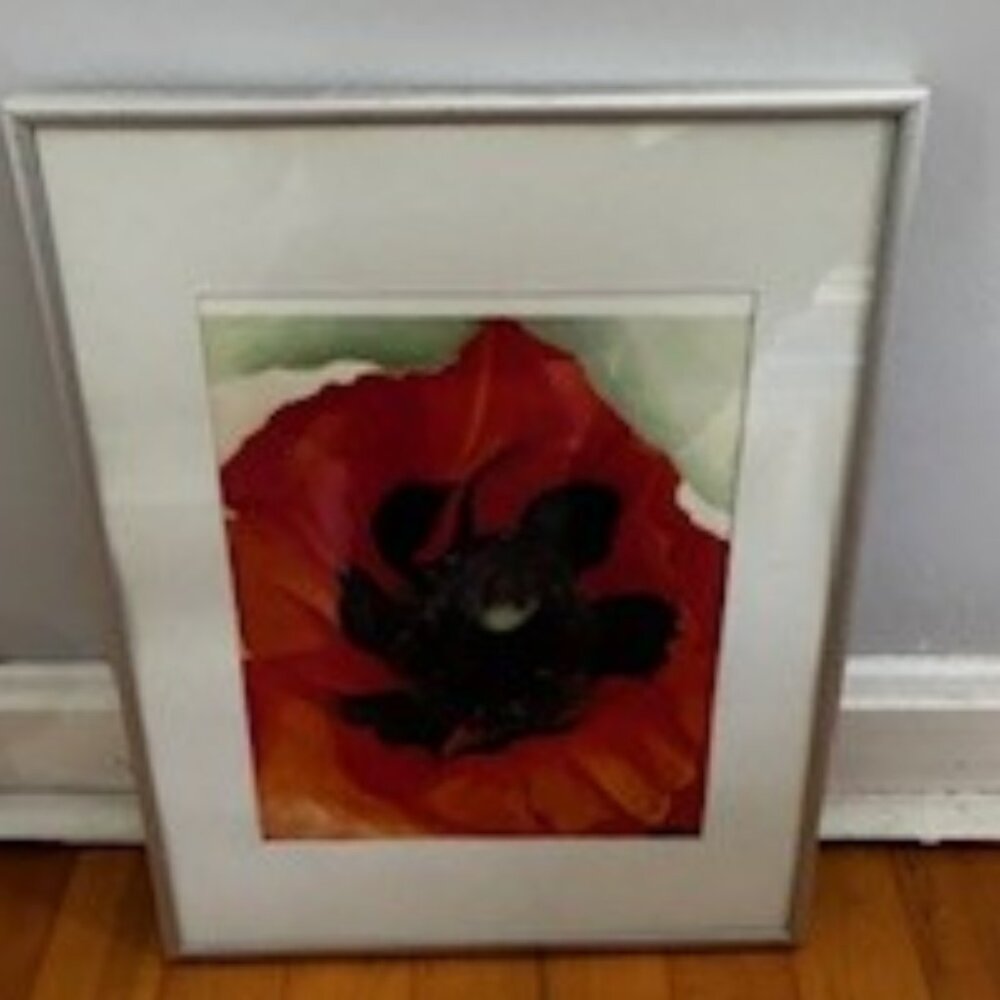 Georgia O'Keefe Print "The Poppies" in Silver Frame, 11 3/8" Wide X 14 1/4" High